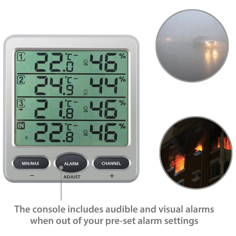Neoteck Indoor Outdoor Thermometer Hygrometer with 3 Remote Sensors & Large LCD