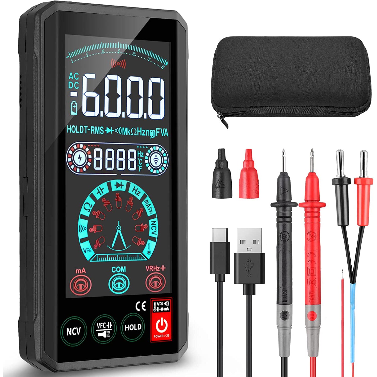 Neoteck Rechargeable Multimeter with Smart Touch Screen 6000 Counts
