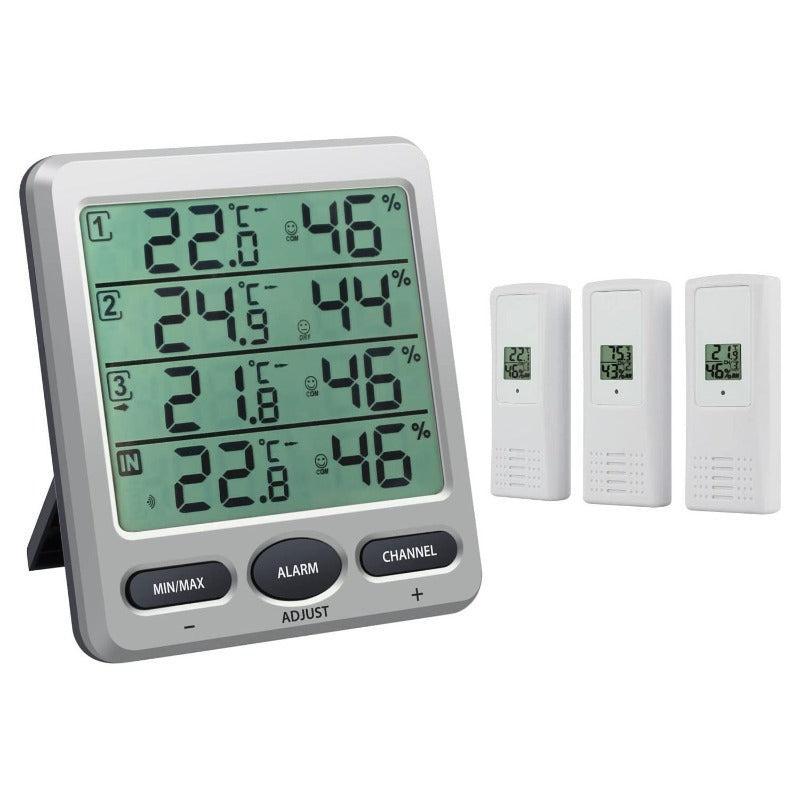Neoteck Indoor Outdoor Thermometer Hygrometer with 3 Remote Sensors & Large LCD