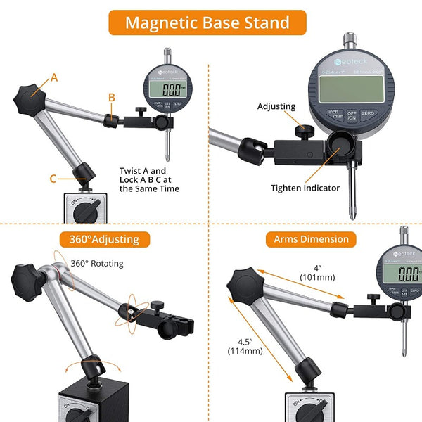 Neoteck Electronic Digital Dial Indicator Gauge and Magnetic Base Set