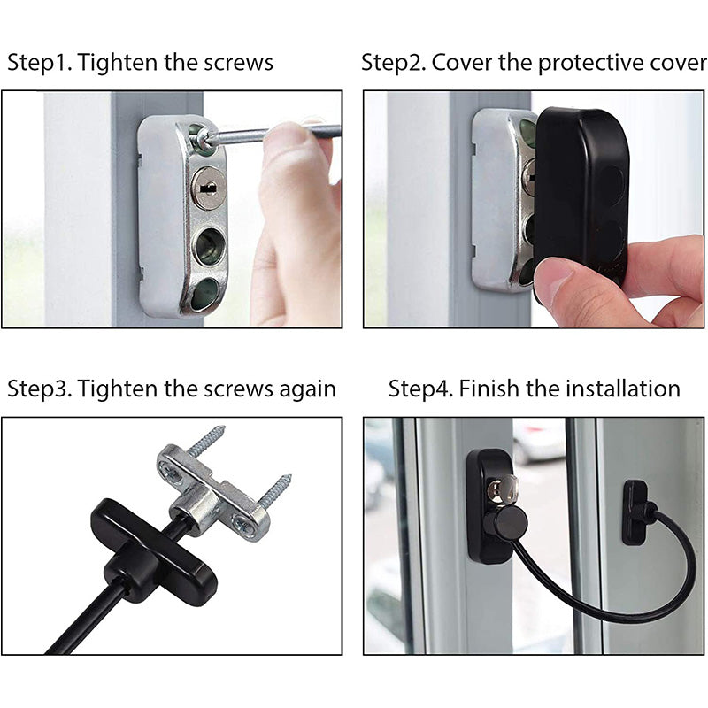 Neoteck 4PCS Window Door Cable Restrictor Lock Black
