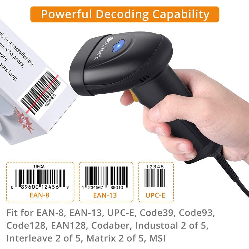 Neoteck Barcode Scanner USB Automatic Barcode Reader Long Range High Speed POS Laser Scanning Gun  - Black