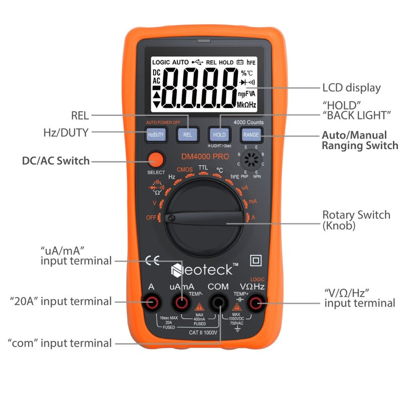 Neoteck 4000 Counts Auto Manual Ranging Digital Multimeter