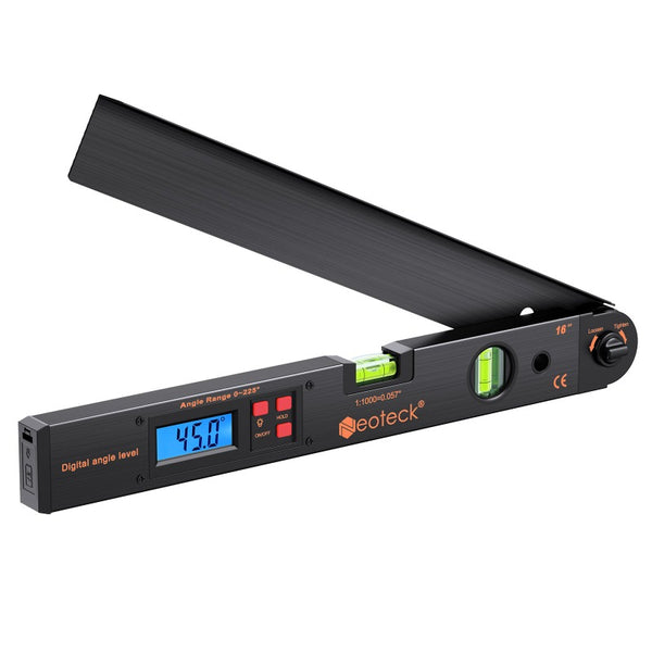 Neoteck Aluminum Digital Angle Finder Protractor 225° 16 inch Backlit LCD - Black
